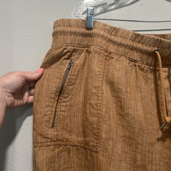 Athleta Womens Pants 26 Linen Textured Wide Leg Brown Pockets Beach Coastal - Picture 2 of 14